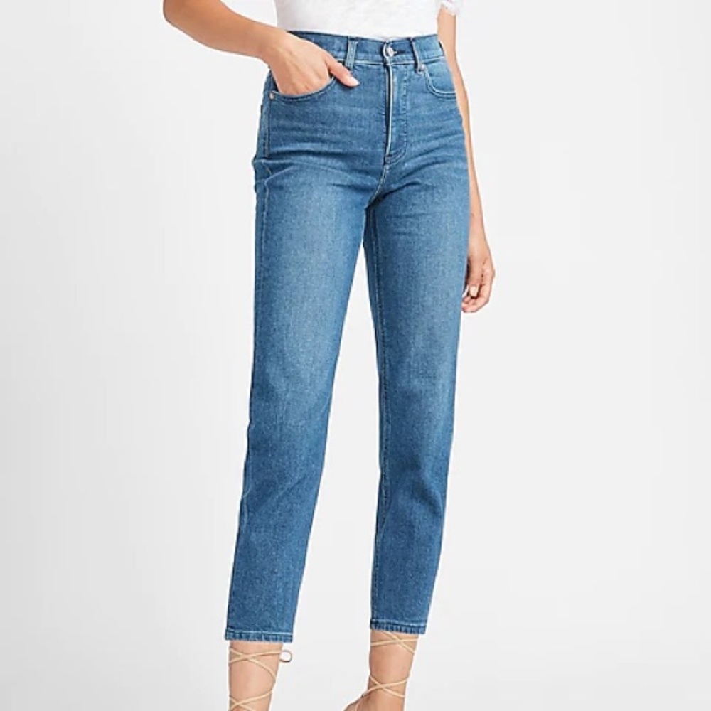 Express High Waisted Dark Wash Mom Jeans